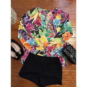Ralph Lauren Shirt Womens Size M Floral Popover Blouse Tunic Top Boho Preppy